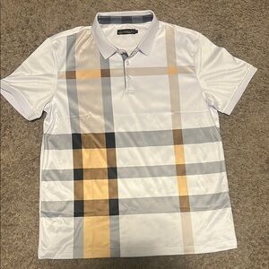 Men's White and Gold Plaid Polo Shirt